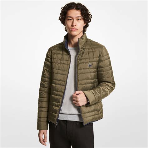 michael kors navy camo jacket|Michael Kors reversible puffer jacket.